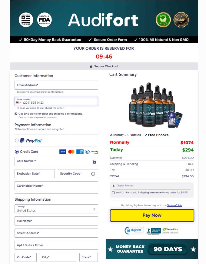Audifort checkout page